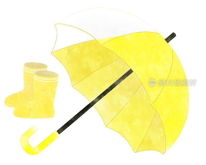 黄色雨伞和橡胶雨靴剪贴画