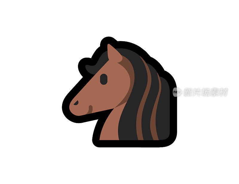棕色头发的马矢量图标。马头表情符号插图。孤立的马矢量表情符号