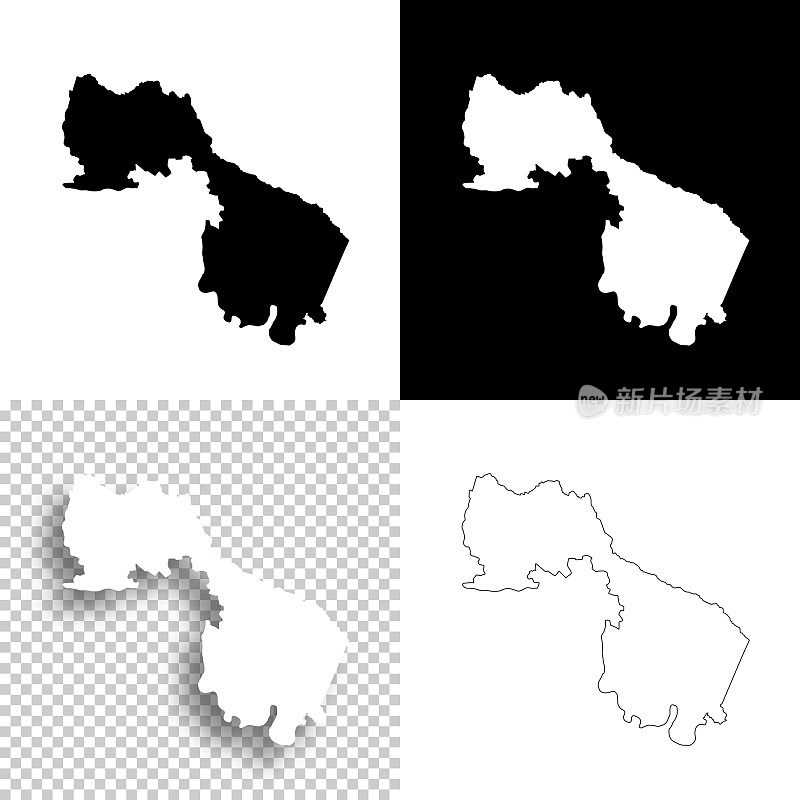 亨里科县，弗吉尼亚州。设计地图。空白，白色和黑色背景