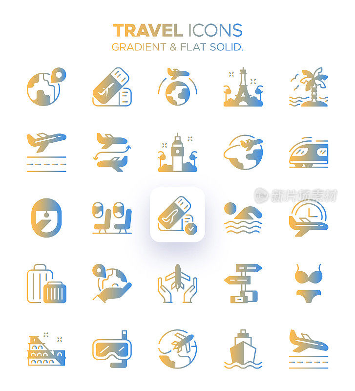旅游图标设置渐变颜色-度假，旅游，旅行，冒险，护照