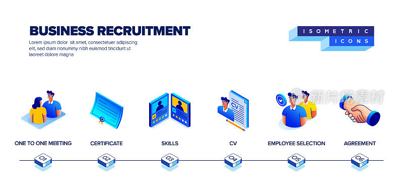 矢量插图的业务招聘等距图标集和三维设计。