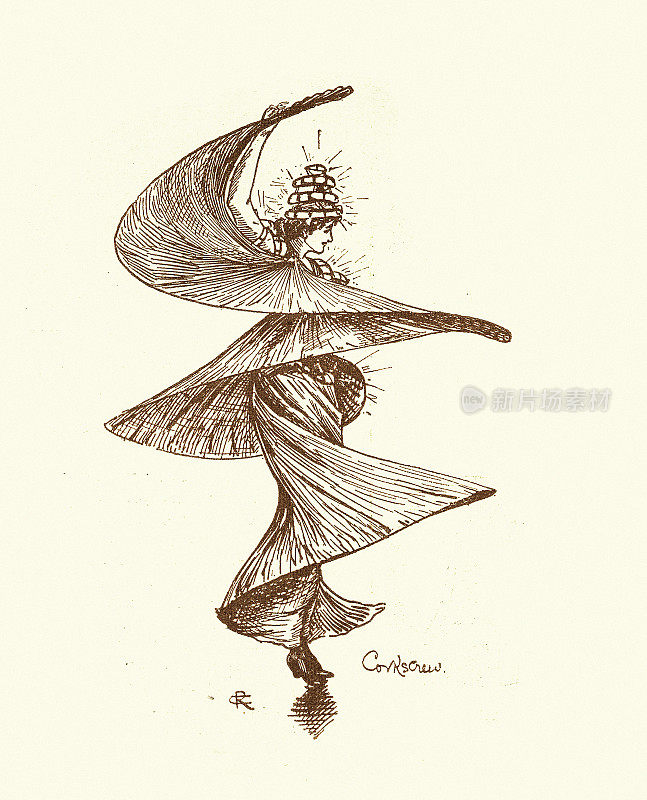 复古插图服装电蛇形舞者，维多利亚18
