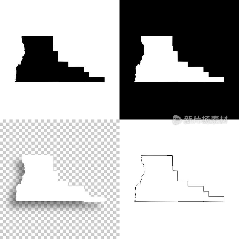 俄勒冈州的德舒特县。设计地图。空白，白色和黑色背景