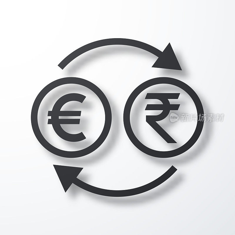 货币兑换-欧元印度卢比。白色背景上的阴影图标