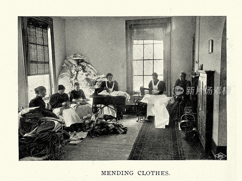 缝制衣服的女裁缝，缝纫机，19世纪90年代，汉普郡戈斯波特，哈斯拉皇家海军医院，历史
