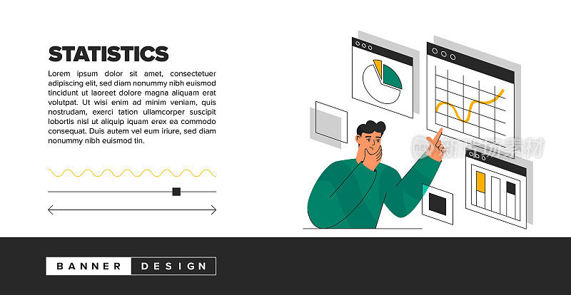统计复习插图概念。新潮的矢量风格和横幅设计。