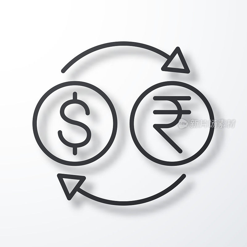 货币兑换-美元印度卢比。线图标与阴影在白色背景