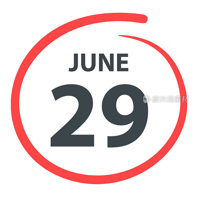 6月29日――日期在白底上用红色圈出