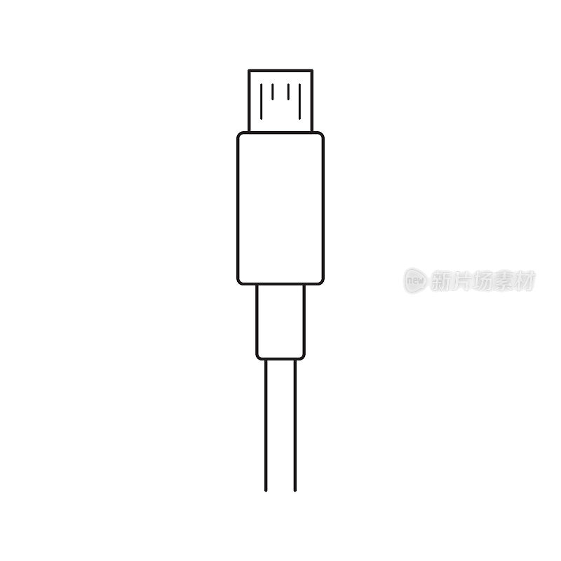 USB微A电缆连接器-矢量图标。画插图。白底隔离