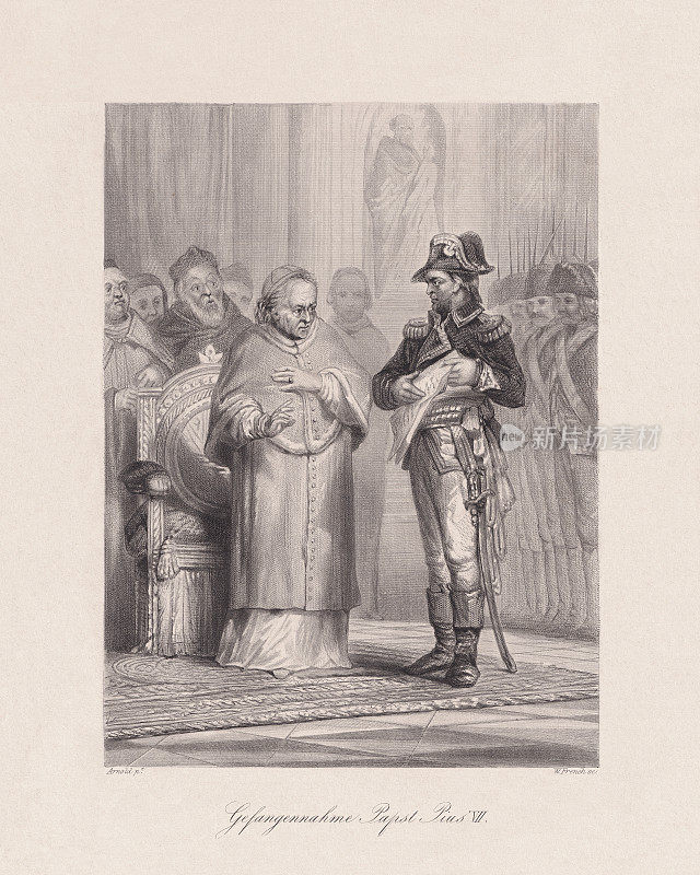 教皇庇护七世和拿破仑，阿诺德，钢雕刻，约1850年