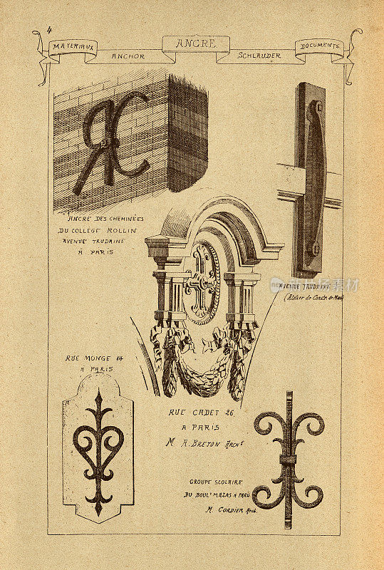建筑锚，铁艺，建筑史，装饰和设计，艺术，法国，维多利亚，19世纪