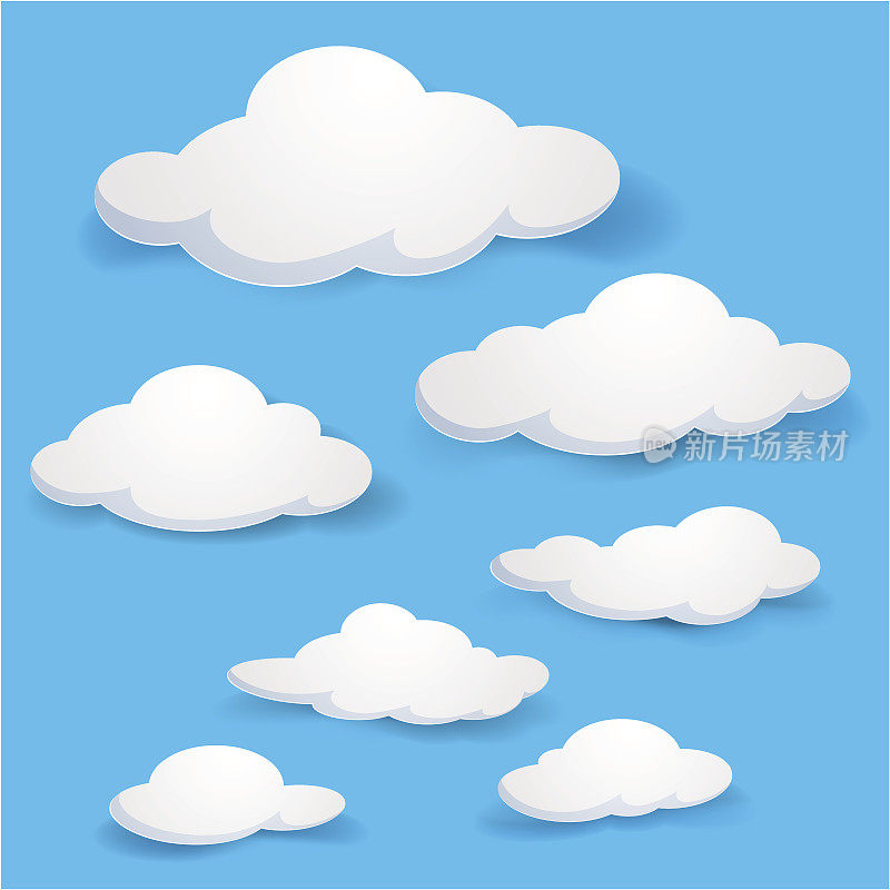 白色蓬松的云彩和明亮的蓝色天空的插图