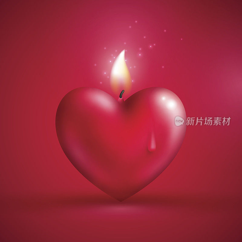 粉红色背景上的红色心形蜡烛