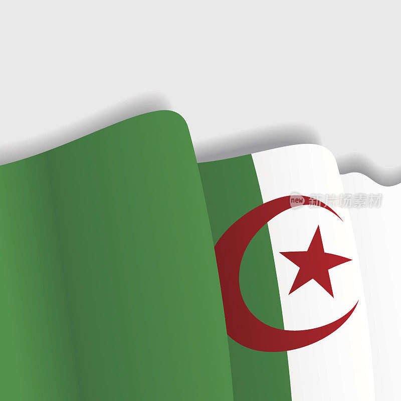 阿尔及利亚挥舞着国旗。矢量插图。