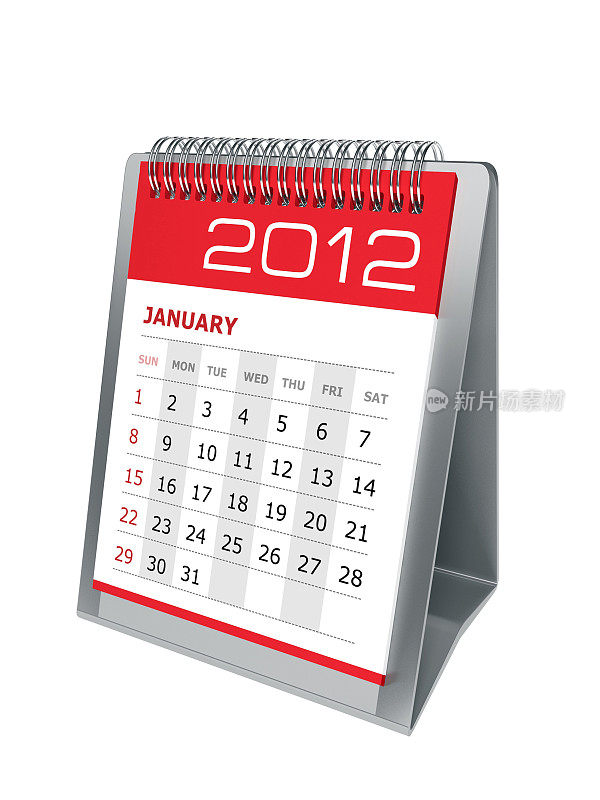 桌面日历。2012年1月