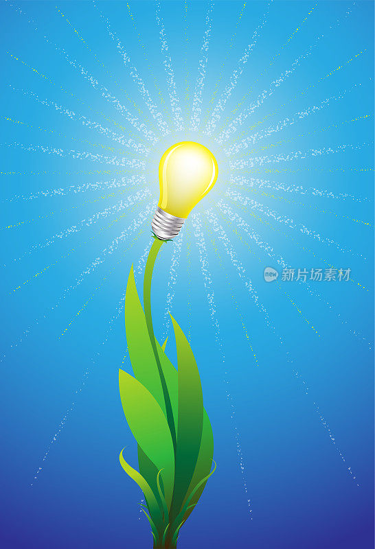 生态绿色能源理念，植物用发光灯泡作为可再生能源设计