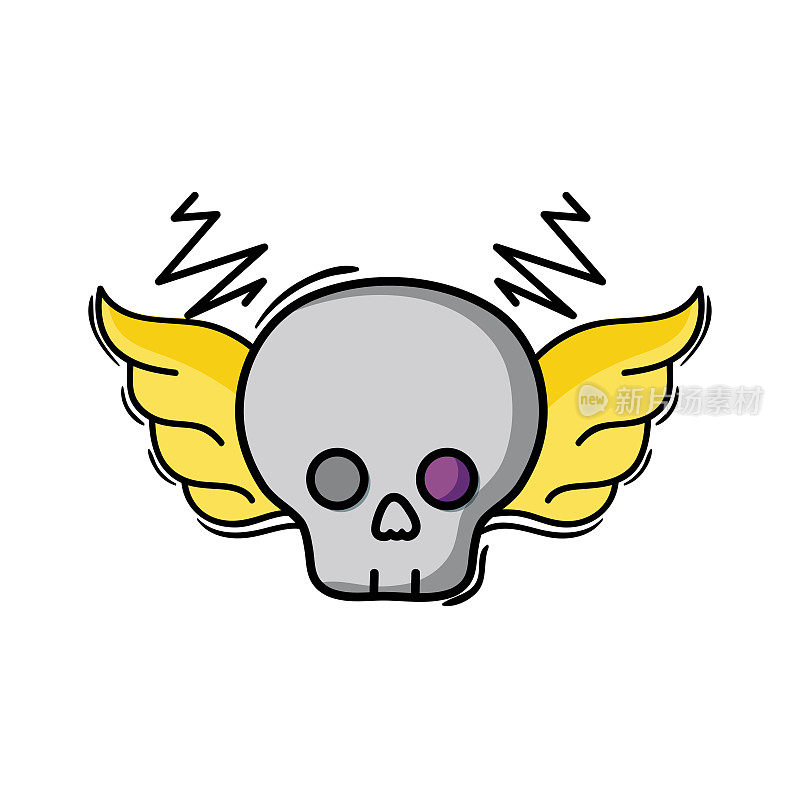 头骨带有翅膀的岩石艺术符号