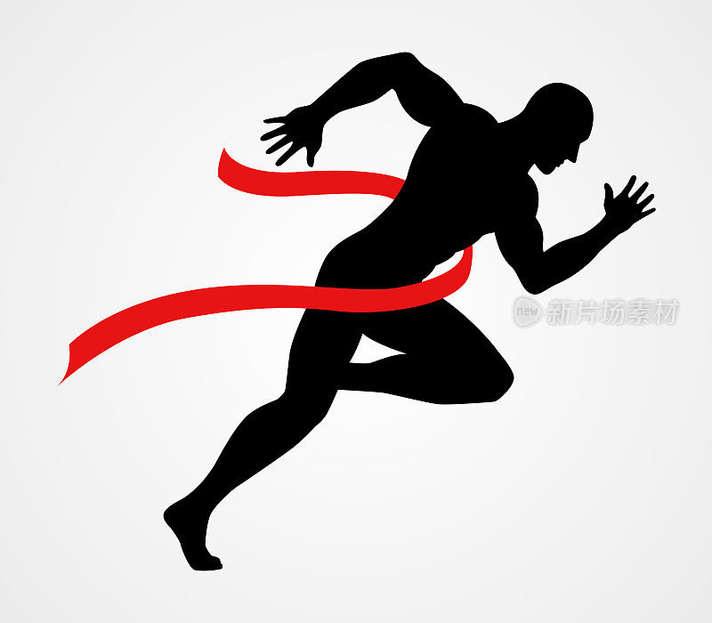 一个短跑运动员在终点线的剪影插图
