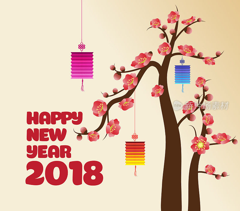 中国新年的灯笼装饰开花春节