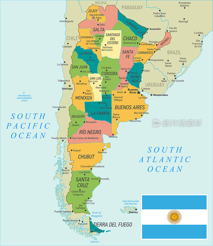 阿根廷复古地图。矢量图