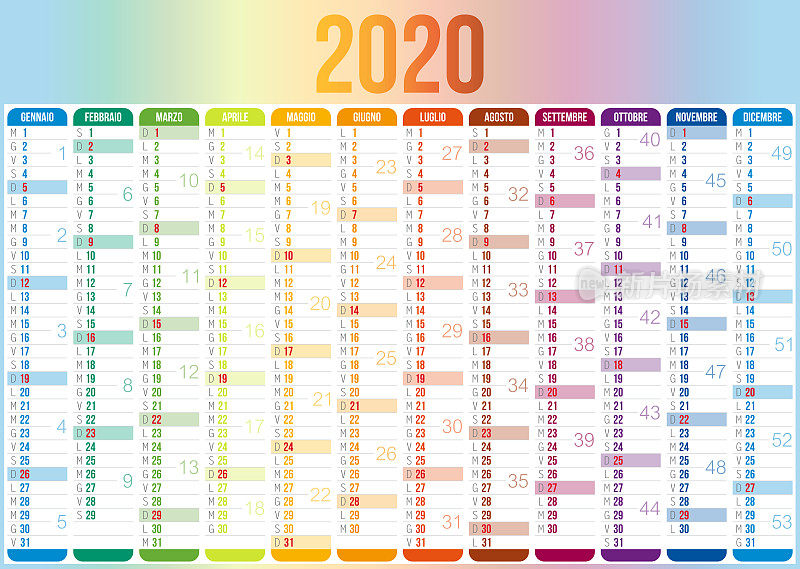 意大利2020年日历