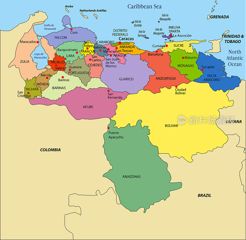矢量政治地图的委内瑞拉