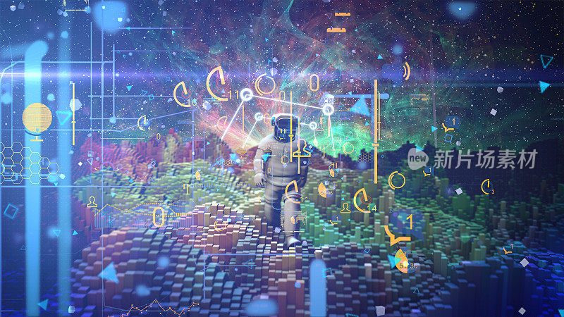 宇航员在数字区块链空间虚拟接口