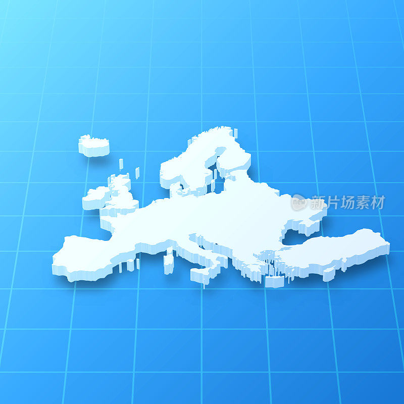 蓝色背景的欧洲3D地图