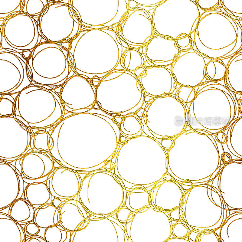 一条金线绕成圆圈，排列在白纸的整个表面――金色的单一闪亮的线――带轮廓轮的抽象矢量图