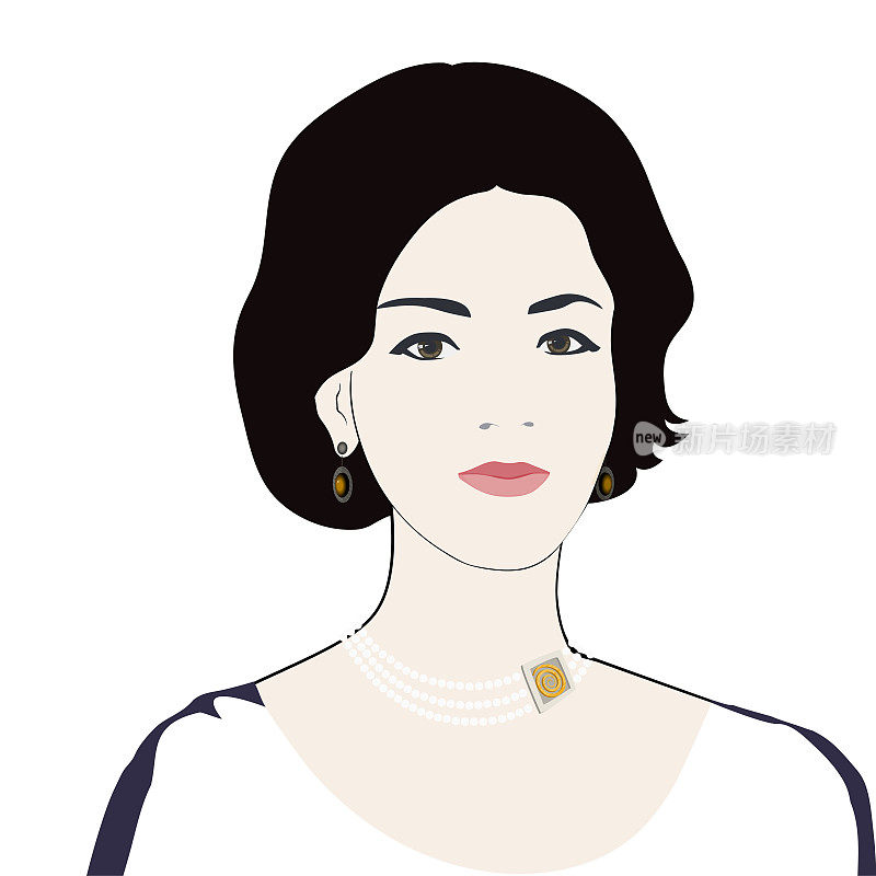 一个戴着珍珠项链的中年妇女的复古肖像