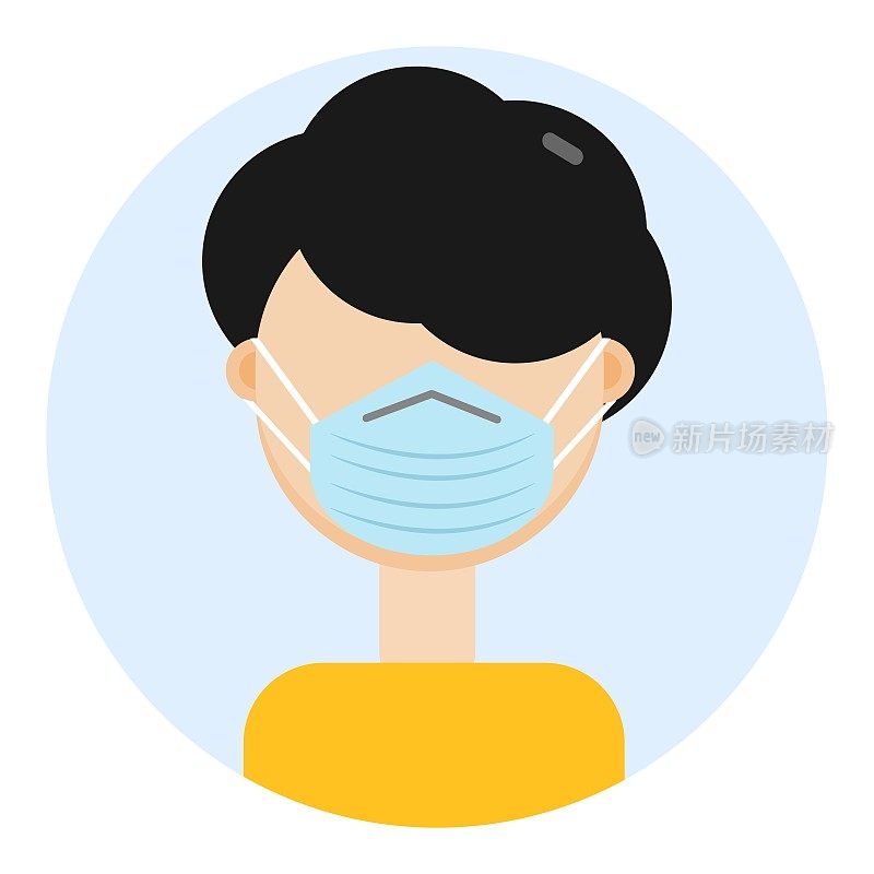 戴医用防护面具的女人平面向量插图。冠状病毒流行。面对污染的面具。保护健康免受新冠肺炎疫情的概念，医疗保健。