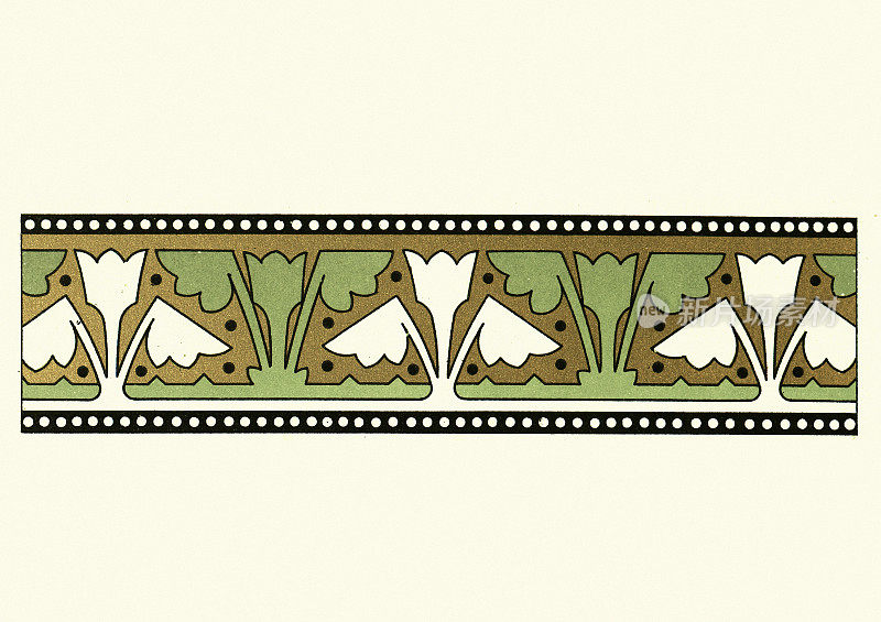 花卉边框图案，维多利亚平面艺术，19世纪设计