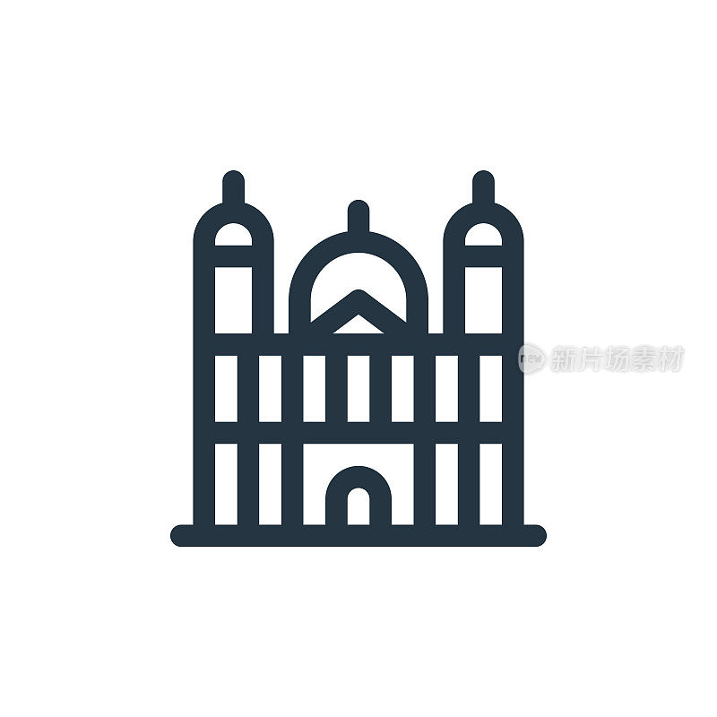 大教堂矢量图标孤立的白色背景。轮廓，细线大教堂图标用于网站设计和移动，应用程序开发。细线大教堂轮廓图标矢量插图。