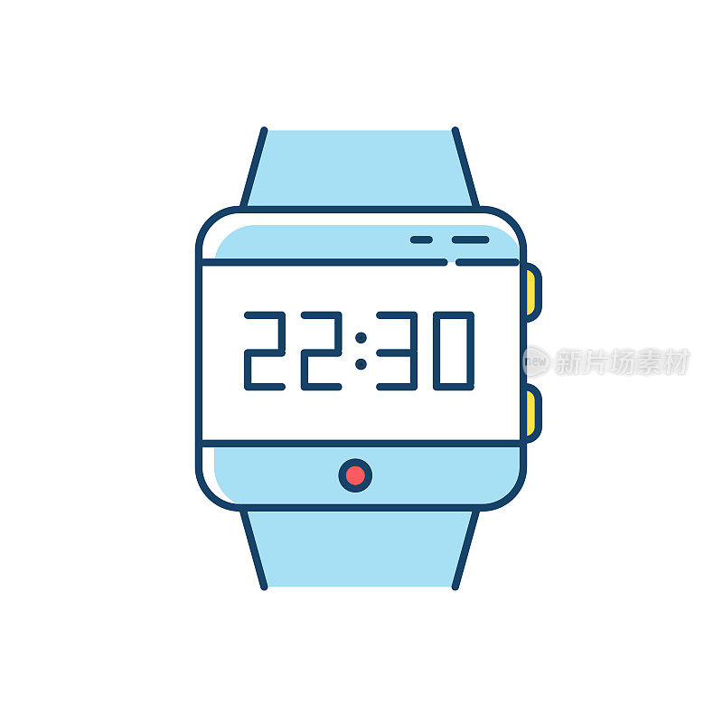 手腕智能手表RGB彩色图标。智能手表触摸屏显示。手表。数字时钟。可穿戴计算工具。健身追踪。移动设备。技术。孤立的矢量图