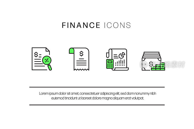 财务相关的平线图标，轮廓矢量符号插图。