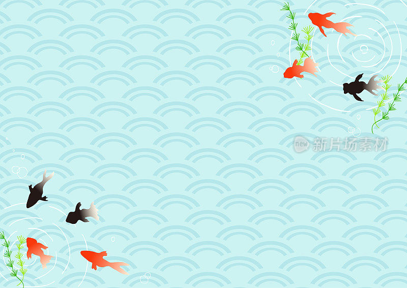 金鱼和日本传统波浪图案
