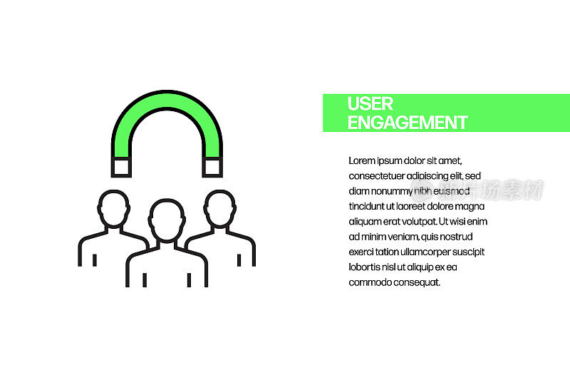 用户参与水平线图标，轮廓向量符号插图。