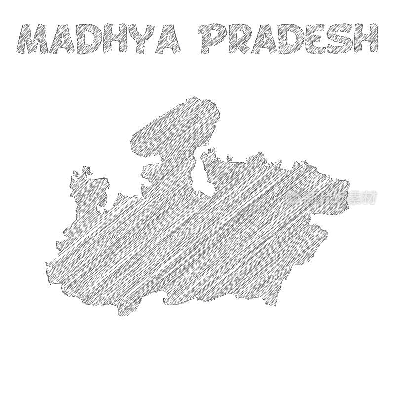 中央邦地图手绘在白色背景上