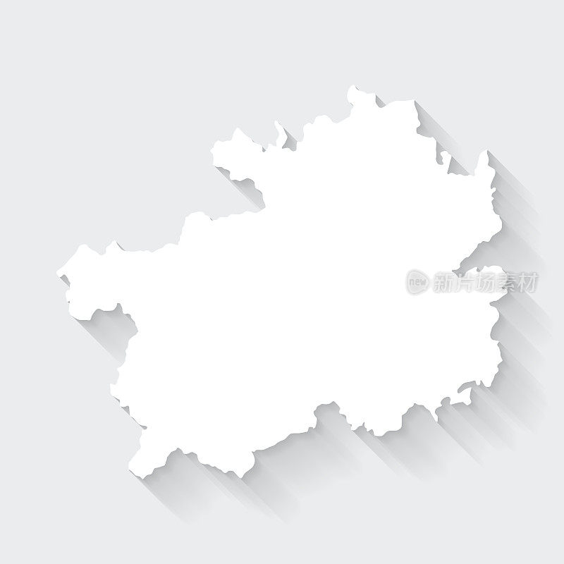 空白背景上长阴影的贵州地图——平面设计