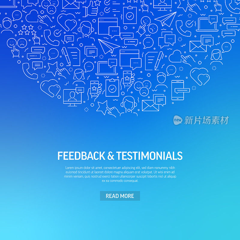 反馈和奖状与模式相关的横幅设计。现代线条风格图标矢量插图