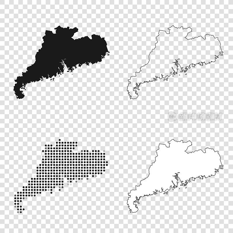广东地图设计-黑色，轮廓，马赛克和白色