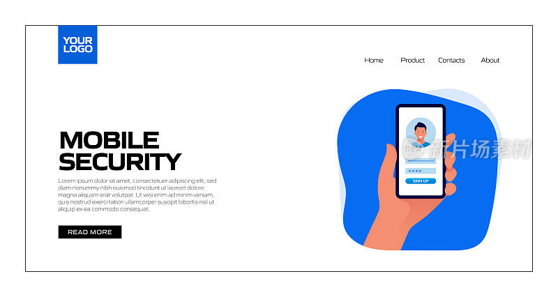 移动安全概念矢量插图登陆页面模板，网站横幅，广告和营销材料，在线广告，业务演示等。