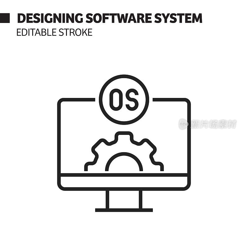 设计软件系统线图标，轮廓矢量符号插图。