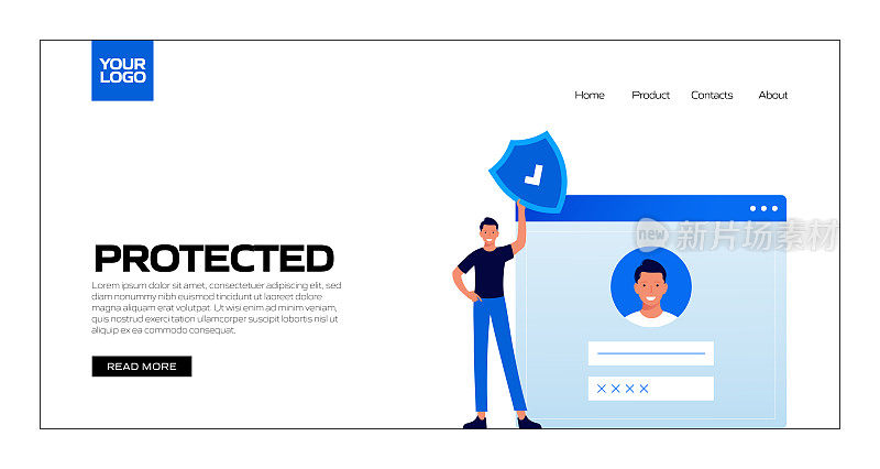 受保护的概念矢量插图登陆页面模板，网站横幅，广告和营销材料，在线广告，业务演示等。