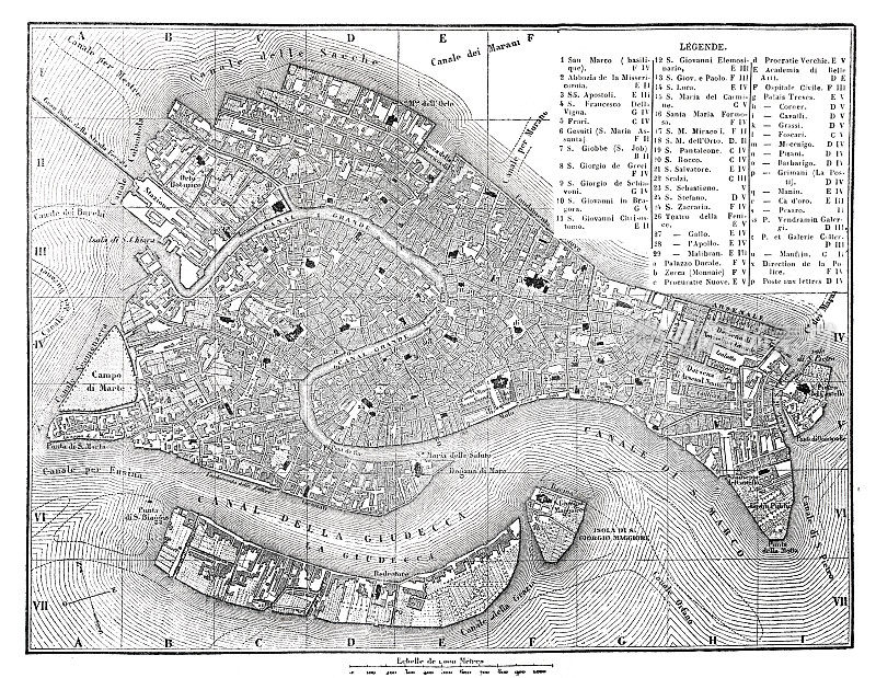 意大利威尼斯古董地图1862年