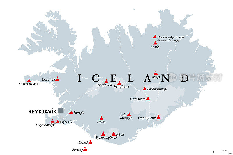 自人类定居以来爆发的冰岛火山，政治地图