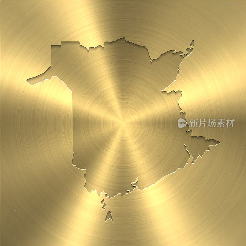新的布伦瑞克地图上的金色背景-圆形拉丝金属纹理