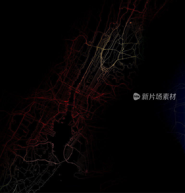 黑暗风格的地图设计，俯瞰纽约市