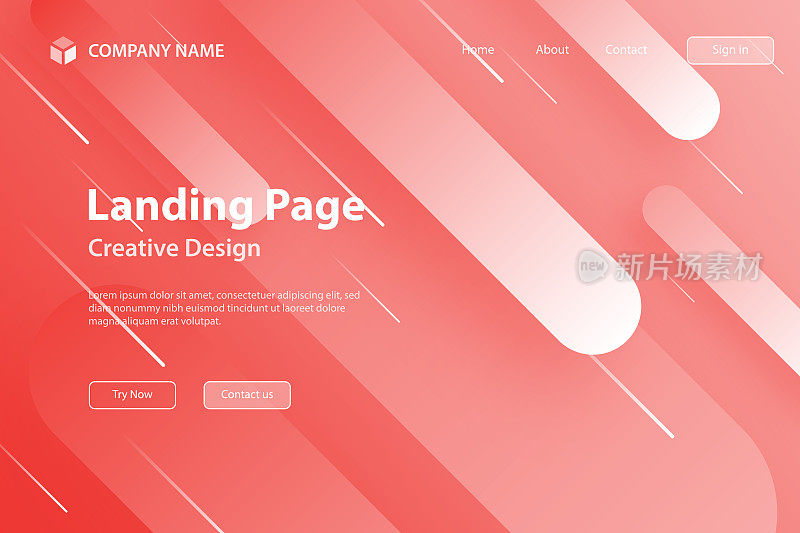 登陆页模板-几何形状的抽象设计-流行的红色梯度