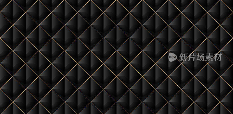 黑色金属网格图案背景，壁纸插图金线3d方形深色背景，适用于网站横幅，金属海报，布艺印刷，3d贴纸墙，未来标志